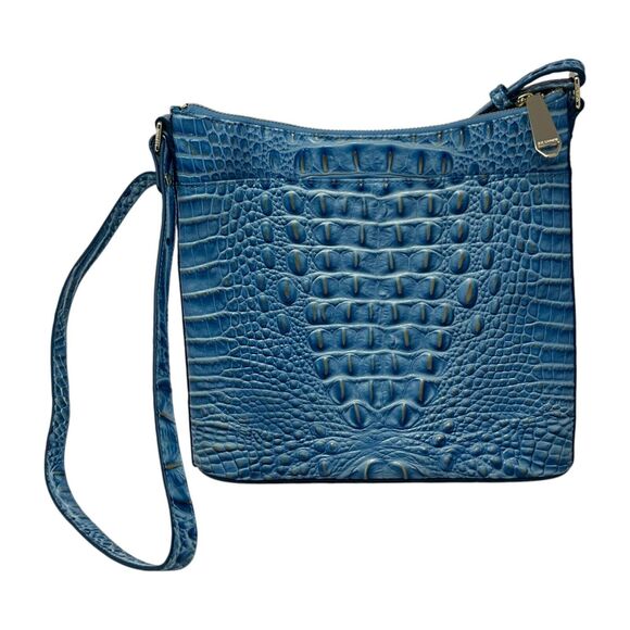 Brahmin Melbourne Katie Blue Croc Embossed Leather Shoulder Bag Adjustable Strap - Picture 5 of 16